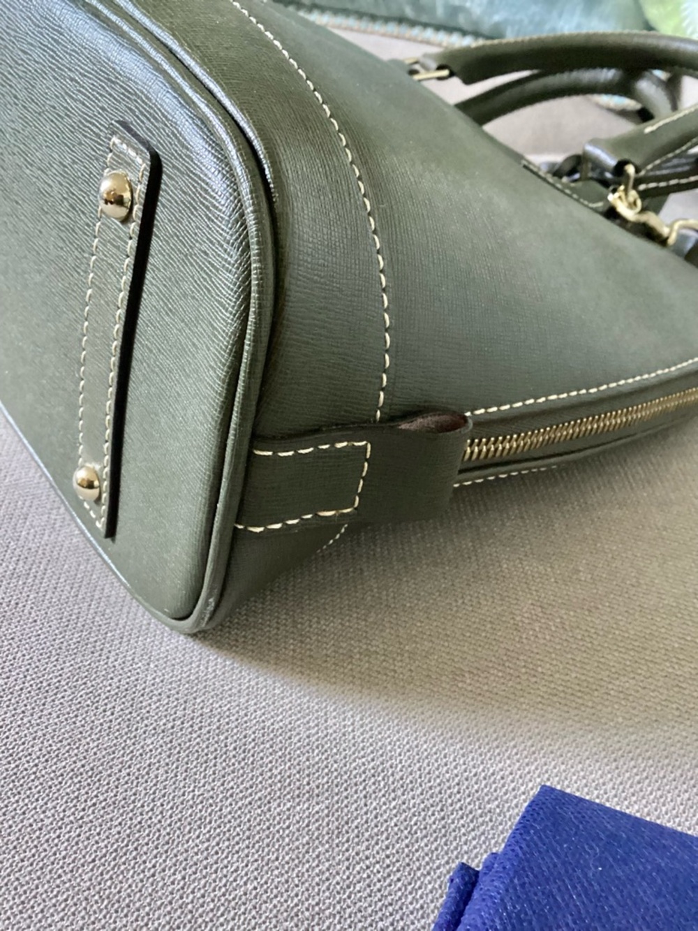 Dooney & Bourke Olive Saffiano Leather Satchel with Gold Hardware - Picture 6 of 13